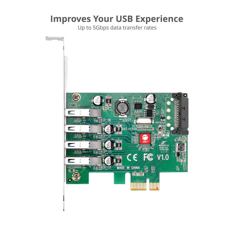 SIIG Dual Profile USB 3.0 4-Port (5Gbps) PCIe 2.0 Host Expansion Card Adapter for Windows Desktop PC (JU-P40A11-S1) - Image 3